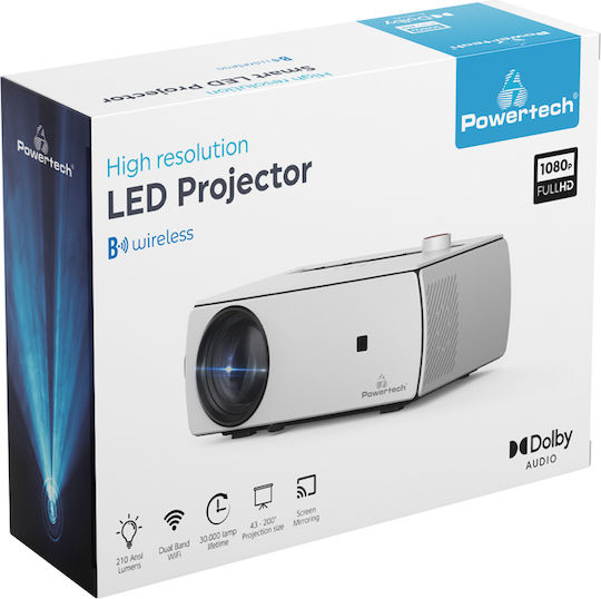 Powertech PT-983 Proiector LCD Full HD LED cu Wi-Fi și Difuzoare Incorporate Alb