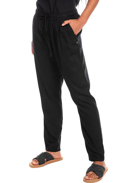 Bimini Women's Fabric Trousers with Elastic Carrot Fit Black