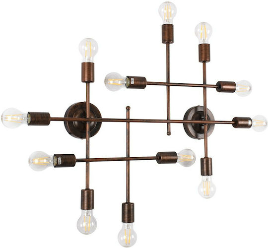 GloboStar Piping Industriell Wandleuchte mit Lampenbirnensockel E27 Kupfer 78,5x64x64cm