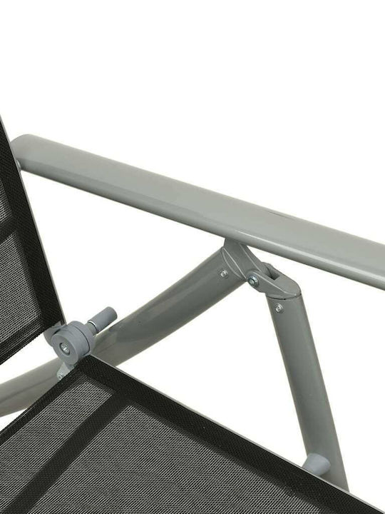 Aluminum Garden Pool Deckchair with Textilene Fabric Black Set with Table 3 Pieces 178x61.5x60cm