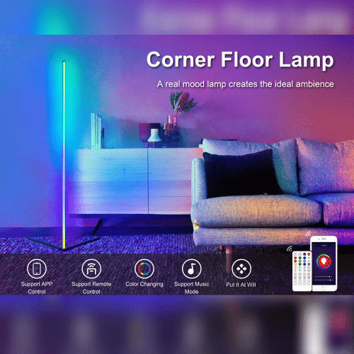 Elvhx LED Подова Лампа В140xД40см. с RGB Светлина Черен