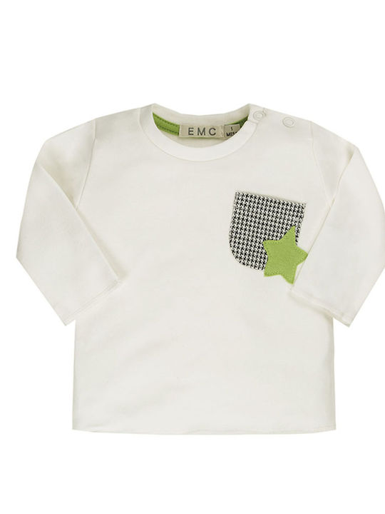 White baby top with plaid pocket EMC BX1816 for boys (6-12 months)