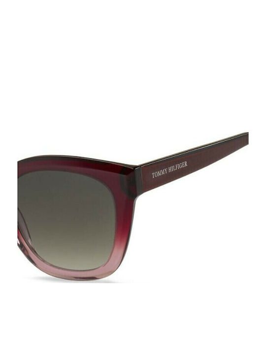 Tommy Hilfiger Women's Sunglasses with Red Horn-Rimmed Frame and Brown Gradient Lenses