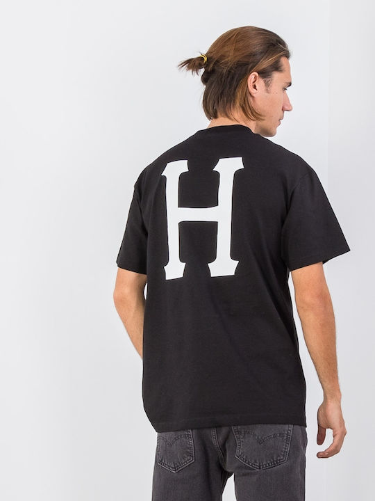 HUF Essentials Classic Ανδρικό T-shirt Μαύρο με Στάμπα