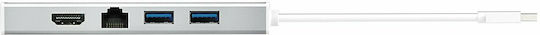 J5create JUD380 USB-A Docking Station με HDMI Ethernet Ασημί
