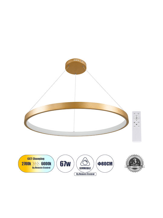 GloboStar Nemesis Pendant Light Gold LED with Warm to Cool White Light 80x80cm