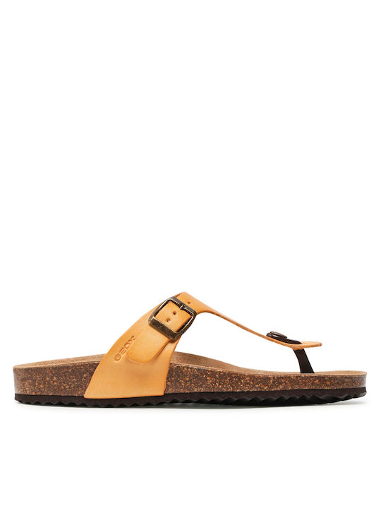 Geox D Brionia B Leather Women's Flat Sandals Dk Yellow