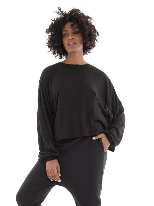 Only Women's Summer Blouse Linen Long Sleeve Black