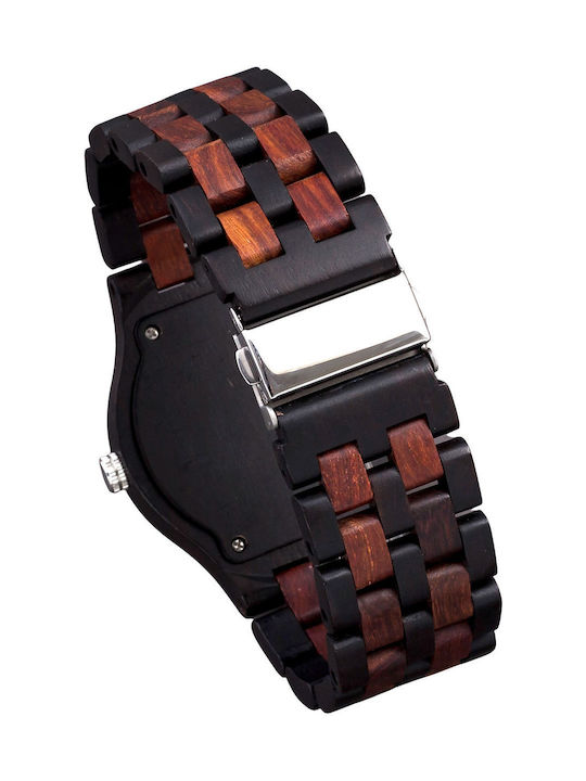 Bewell Atlas Dark Watch Chronograph Battery with Brown Wooden Bracelet