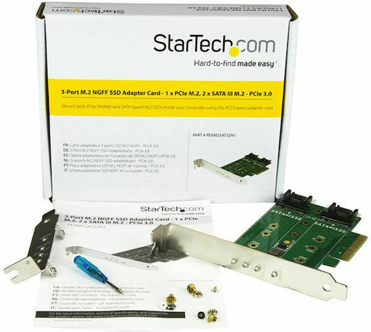 StarTech 3-Port M.2 SSD (NGFF) Adapter Card 1 x PCIe (NVMe) M.2, 2 x SATA III M.2 - PCIe 3.0