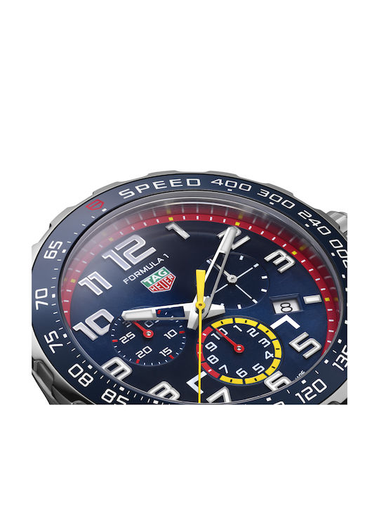 TAG Heuer Formula 1 X Red Bull Racing Ανδρικό Ρολόι 43mm Χρονογράφος Μπαταρίας με Ασημί Μεταλλικό Μπρασελέ