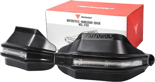 Motowolf Motorcycle Protective Hand Guards με Ενσωματωμένο Λευκό Φως & Φλας in Black Colour