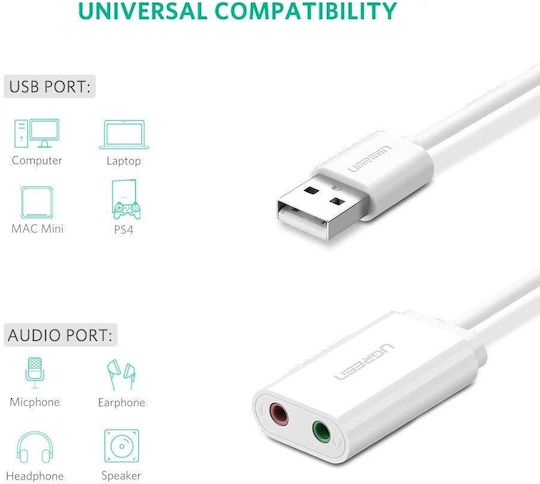 Ugreen US205 External USB 2.0 Sound Card White