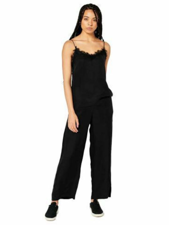 Studios Eyelash Women's Satin Lingerie Top with Lace Black