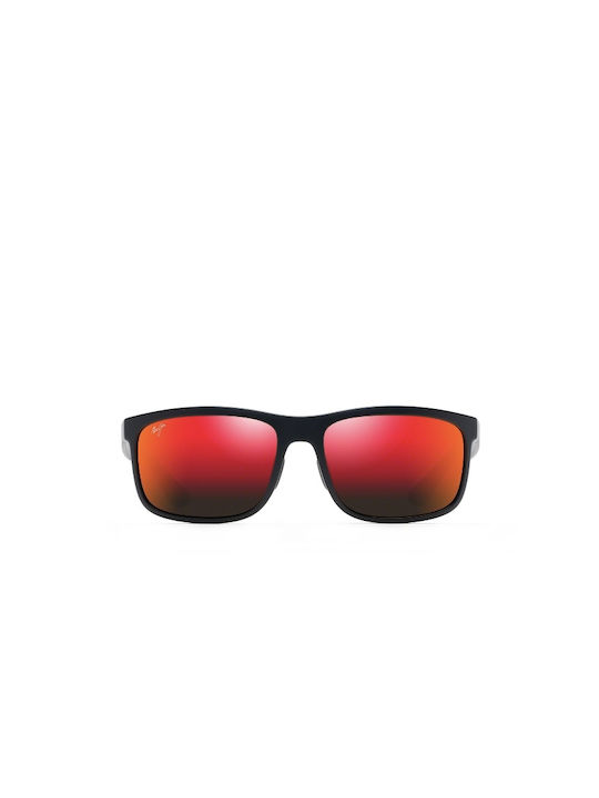 Maui Jim Huelo Men's Sunglasses with Matte Black Plastic Frame and Red Polarized Lens RM449-02