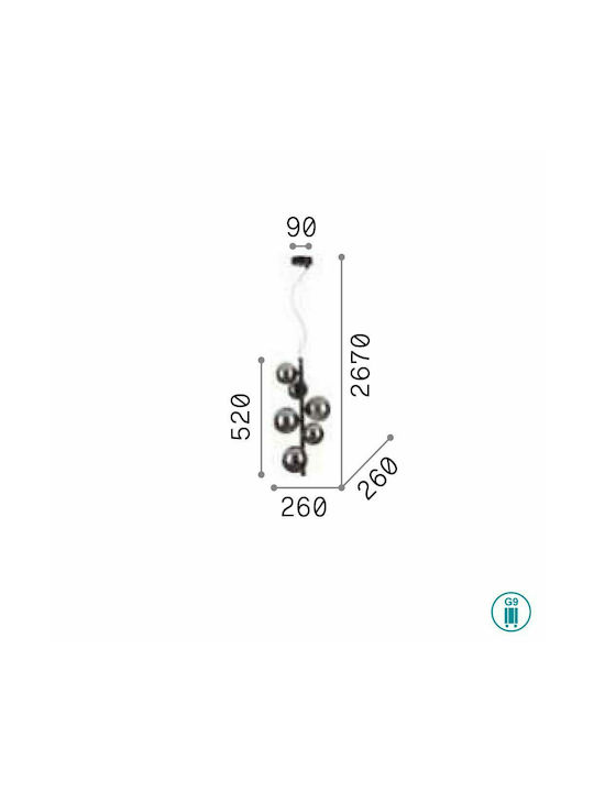 Ideal Lux Perlage Sp6 Κρεμαστό Φωτιστικό Χρυσό για 6 Λαμπτήρες G9 26x252εκ.