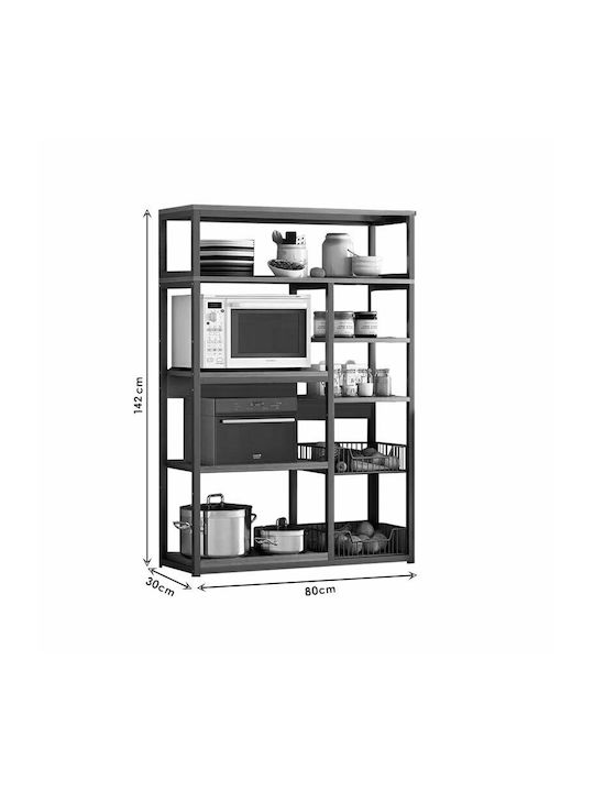 Βιβλιοθήκη Leena Σκούρο Καρυδί-Μαύρο 80x30x142εκ.