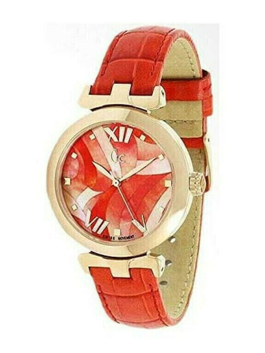 GC Watches Ladybelle Γυναικείο Ρολόι 34mm Μπαταρίας με Κόκκινο Δερμάτινο Λουράκι