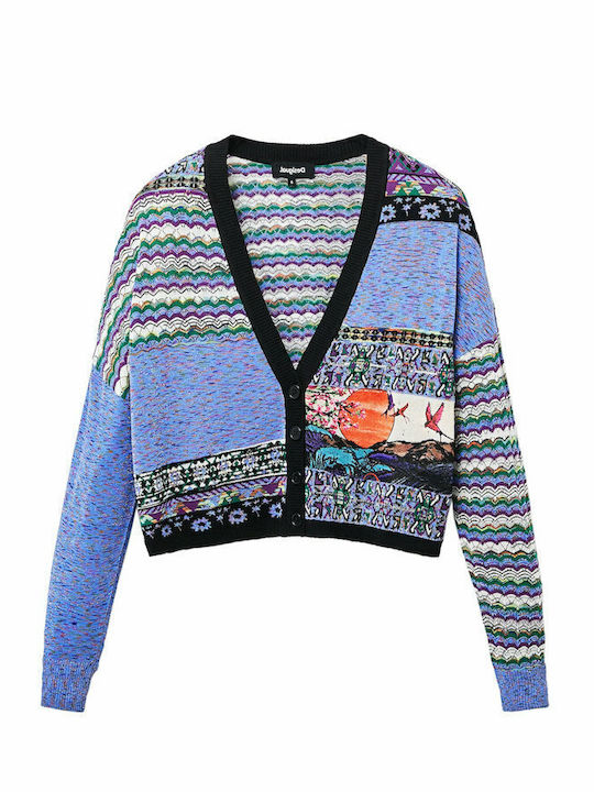 Crepusculo Women's Knitted Cardigan with Buttons Blue