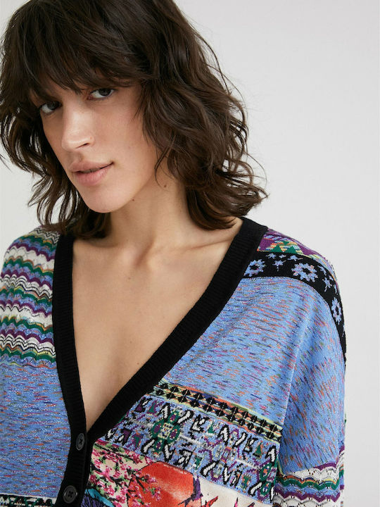 Crepusculo Women's Knitted Cardigan with Buttons Blue