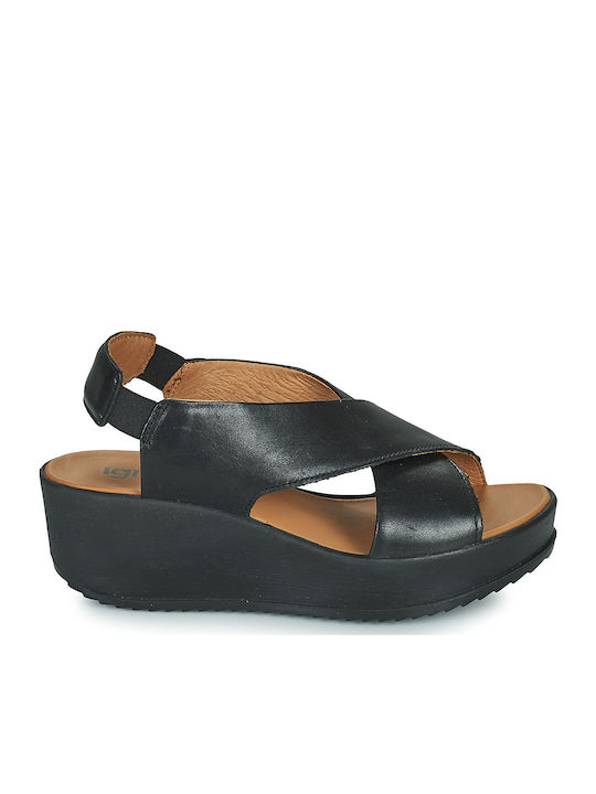 Women's Leather Platform Shoes Black