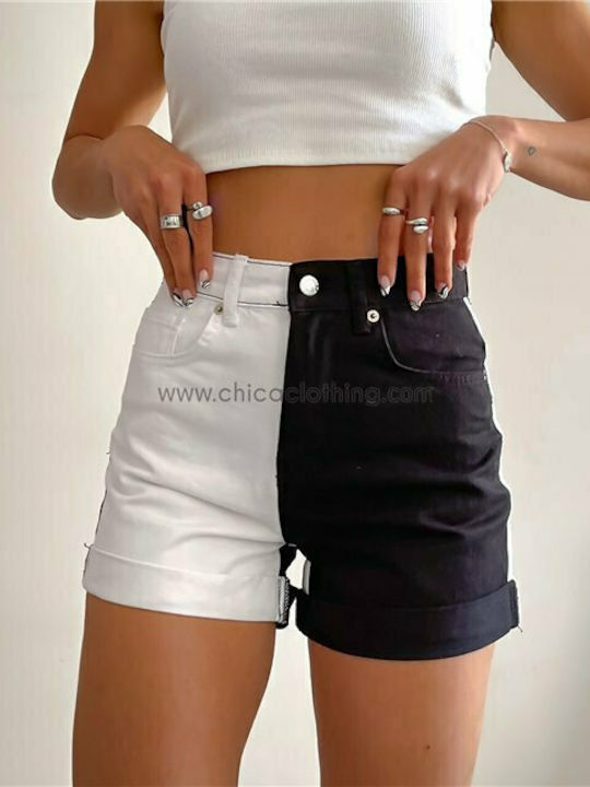 Two-tone denim shorts Katrina (Black-white)