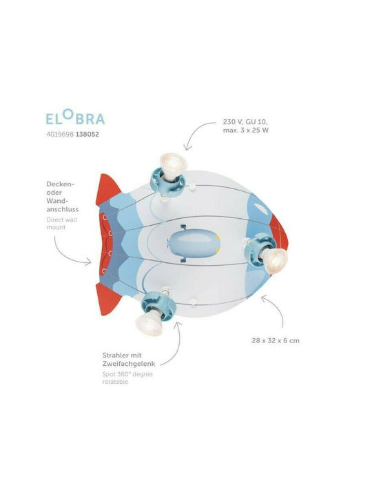 Elobra Rondell Πολύφωτο Παιδικό Φωτιστικό Πλαφονιέρα από Ξύλο 25W με Υποδοχή GU10 Μπλε