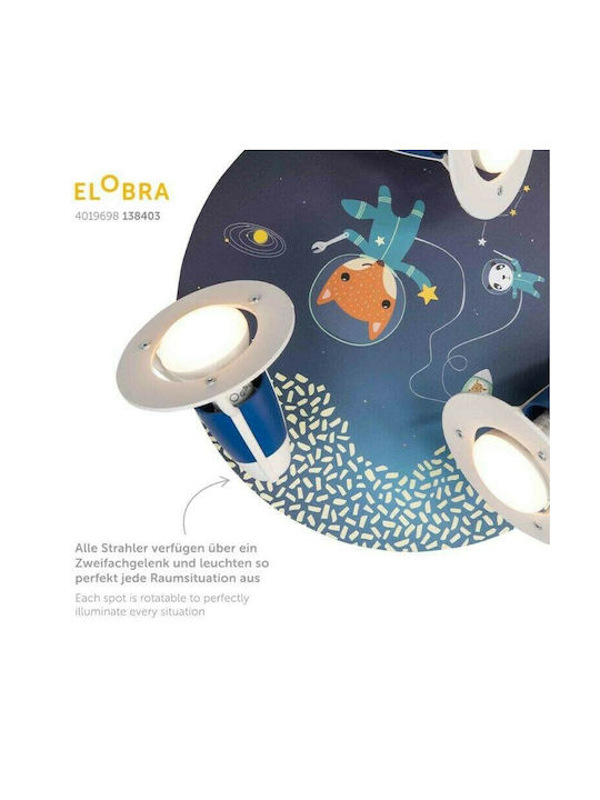 Elobra Space Mission Multi Bulbs Kids Lighting Ceiling Light Wooden 40W with Drive Size E14 Μπλε