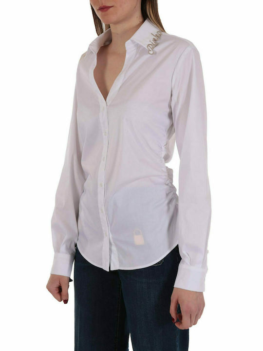 PINKO SHIRT CASERTA CAMICIA POPELINE CAMICIA COLLAR V-NECK LOGO WHITE