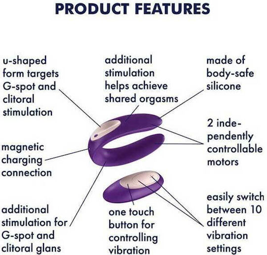 Satisfyer Double Plus Mini Δονητής για Ζευγάρια με Απομακρυσμένο Έλεγχο 9cm Μωβ