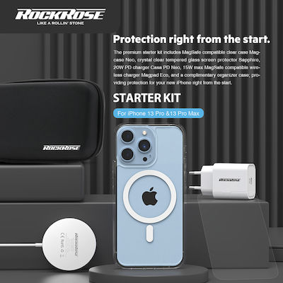 Rockrose Ασύρματος Φορτιστής (Qi Pad) Λευκός (Starter Kit for iPhone 13 Pro)