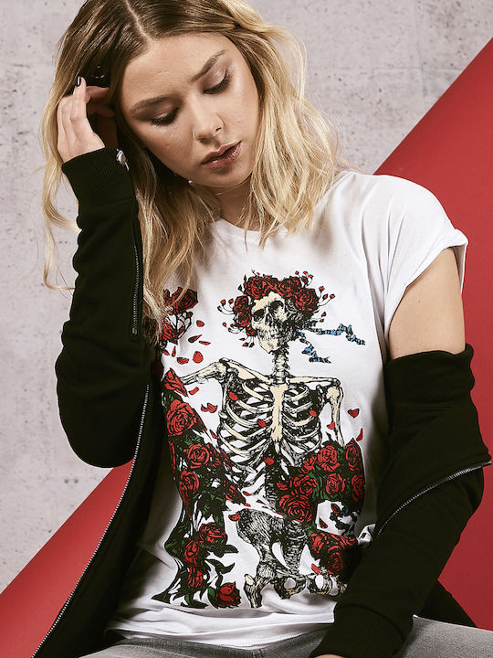 Merchcode Ladies Grateful Dead Rose Tee alb