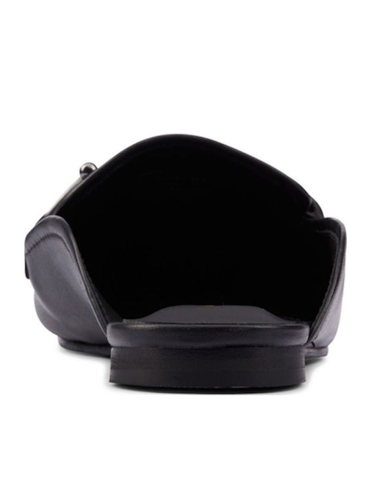 Pure2 Flat Leather Mules in Black Color