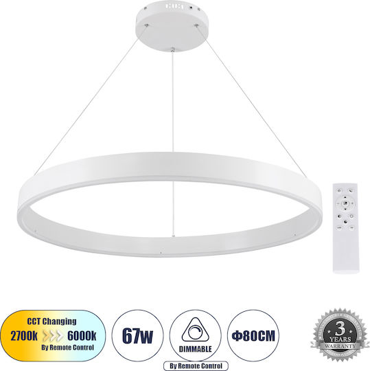 GloboStar Venom Κρεμαστό Φωτιστικό Λευκό LED με Ρυθμιζόμενο Λευκό Φως 80x80εκ.