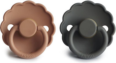 Frigg Pacifiers Rubber Daisy Graphite Peach-Bronze with Case for 6-18 months 2pcs