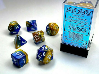 Chessex Gemini Polyhedral Würfel Blau-Gold/Weiß 7Stück 26422