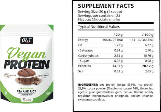 QNT Vegan Protein Gluten & Lactose Free with Flavor Chocolate Muffin 500gr