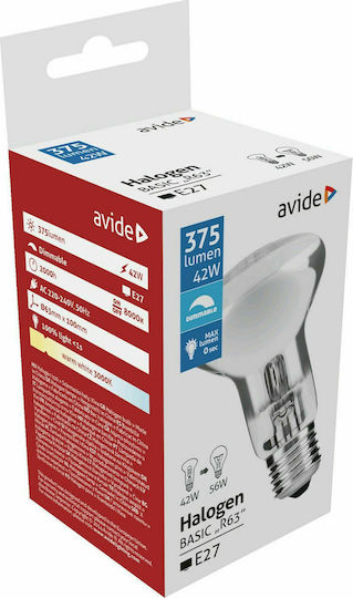 Avide Halogen Lamp AHR63WW-42W for Socket E27 with Power 42W 220-240V