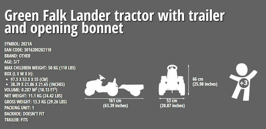 Παιδικό Τρακτέρ Lander Ποδοκίνητο με Καρότσα & Πετάλι Πράσινο για 3+ Ετών