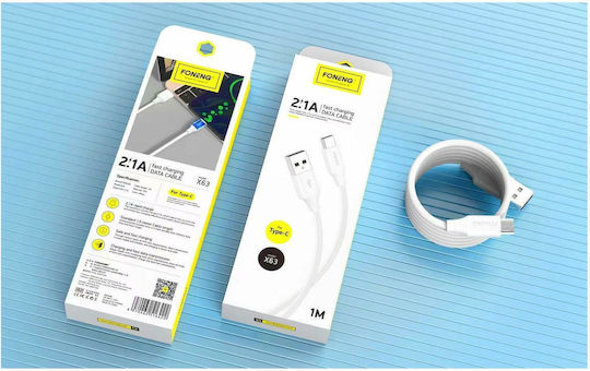 Foneng USB 2.0 Cable USB-C male - USB-A Λευκό 1m X63