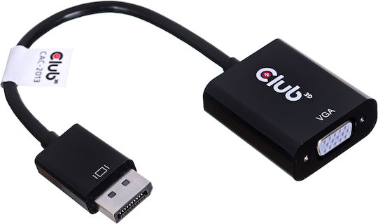Club3D DisplayPort to VGA Black Active Adapter M/F Μετατροπέας DisplayPort male σε VGA female 1τμχ