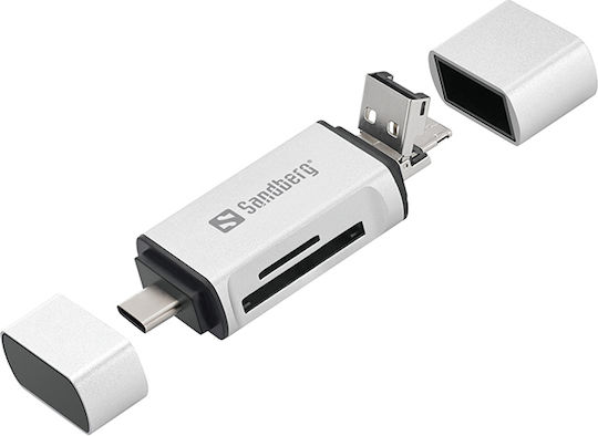 Sandberg Кард Рийдър micro USB USB 3.0 Type-C За SD/микро SD Бял