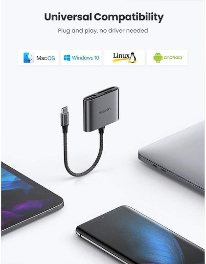 Ugreen CM387 Card Reader Type-C για SD/microSD Γκρι