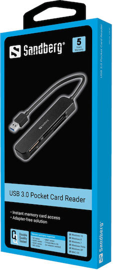 Sandberg Cititor de Carduri USB 3.0 pentru /S/D/ /m/i/c/r/o/S/D/ /M/e/m/o/r/y/S/t/i/c/k/ / / /