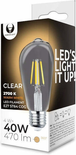 Forever Light Λάμπα LED 4W για Ντουί E27 και Σχήμα ST64 Θερμό Λευκό 470lm