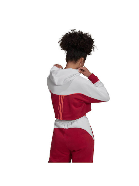 Adidas Essentials Colorblock 3-Stripes Cropped Hanorac pentru Femei Cu glugă Burgundy