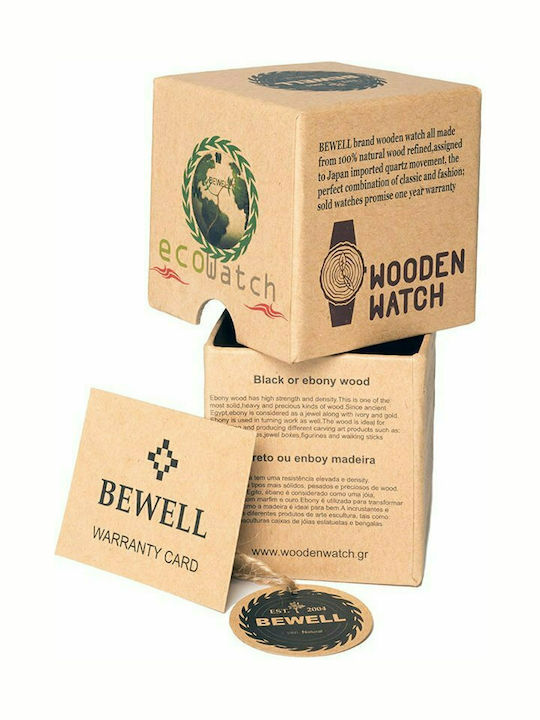 Bewell Notus Ανδρικό Ρολόι 46mm Μπαταρίας με Καφέ Ξύλινο Μπρασελέ