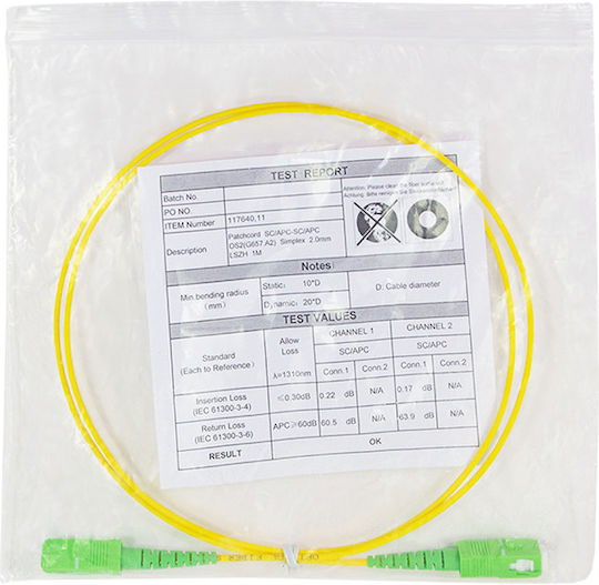 LogiLink Καλώδιο Οπτικής Ίνας SC/APC-SC/APC 3m Κίτρινο