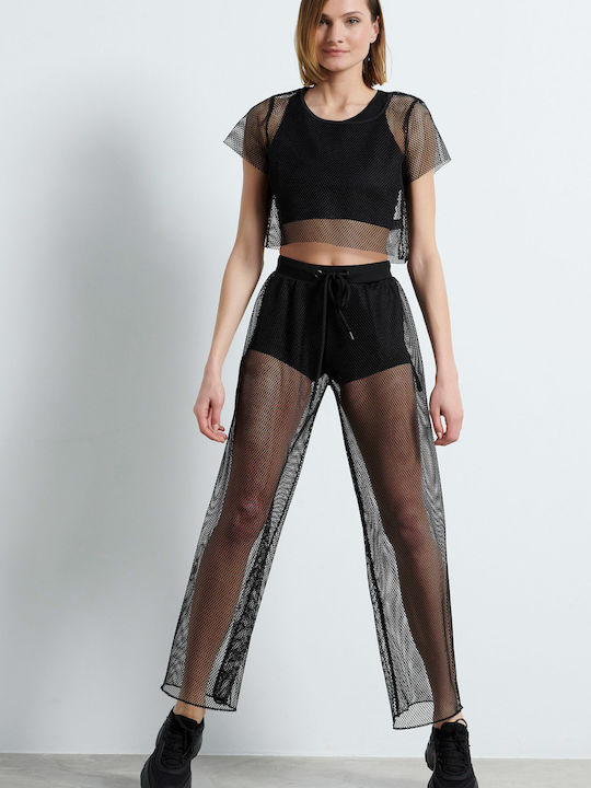 High Waist Sweatpants Wide Black
