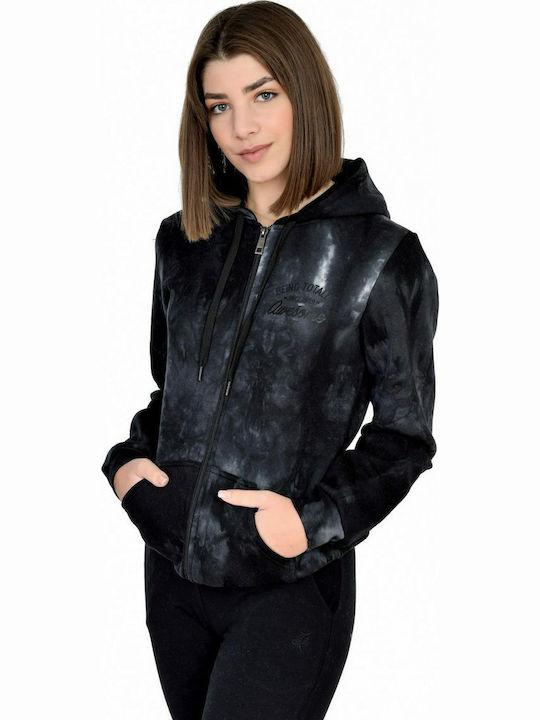 Women's Black Hooded Sweatshirt Cardigan